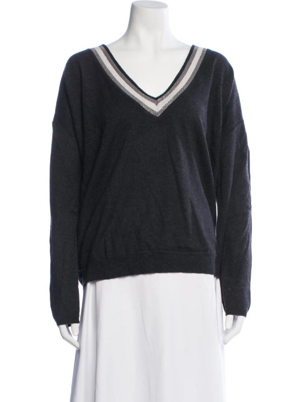 Brunello Cucinelli Blue V-Neck Cashmere Sweater Size 12
